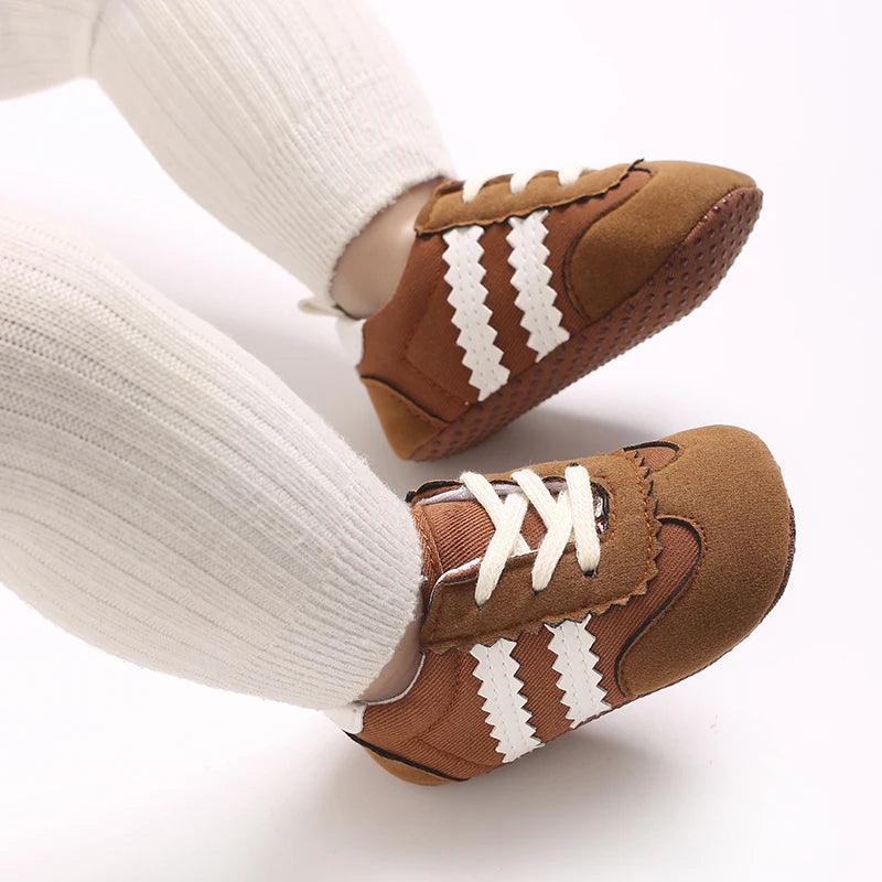 Baby Boys First Walkers – Soft Sole Striped Sneakers (0-12M)