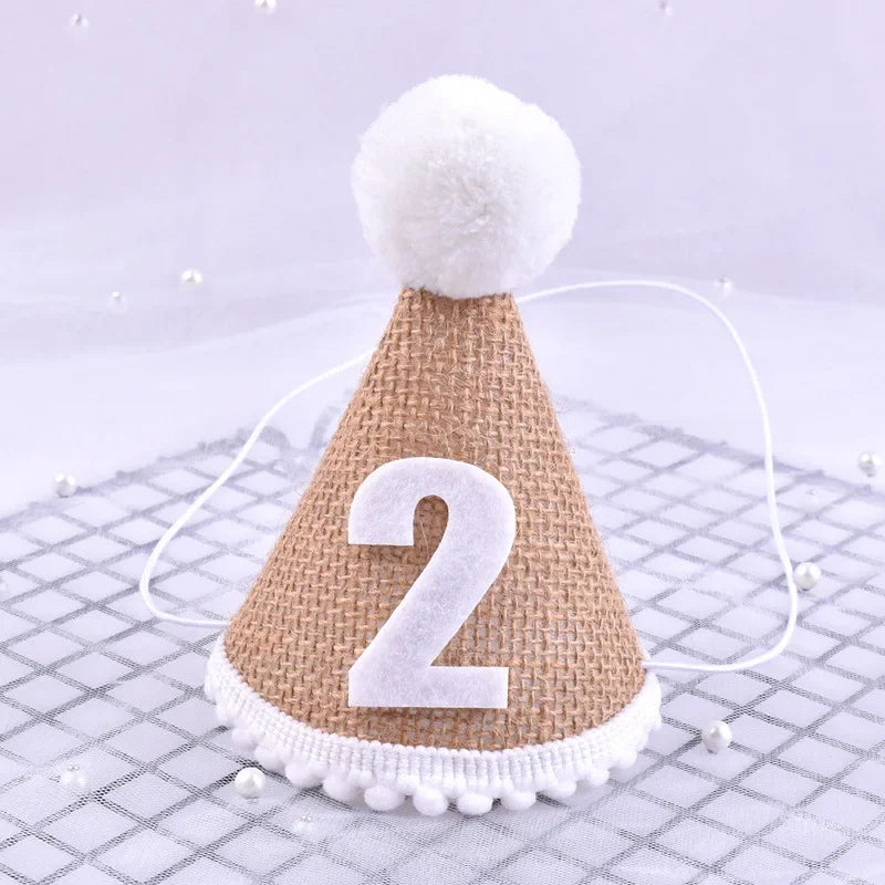Burlap Baby Birthday Party Hat – Linen Felt, 1st–3rd Year