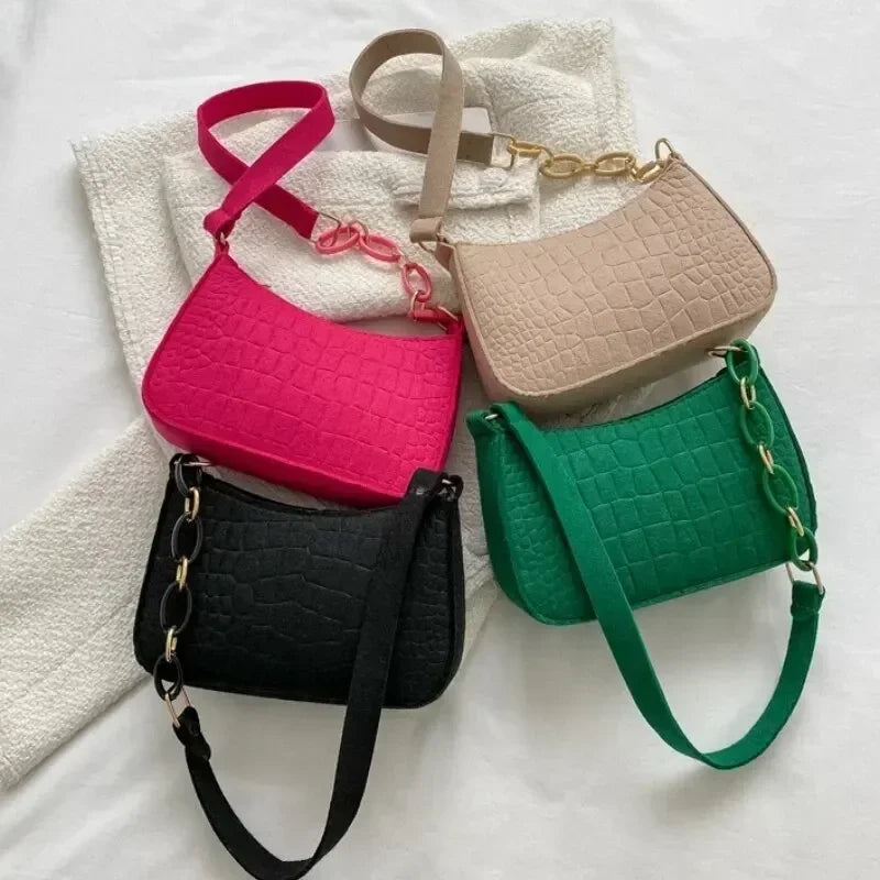 Luxury Crescent Shoulder Tote Bag for Women – Elegant Felt Design Underarm Handbag, Small Square Fashion Purse