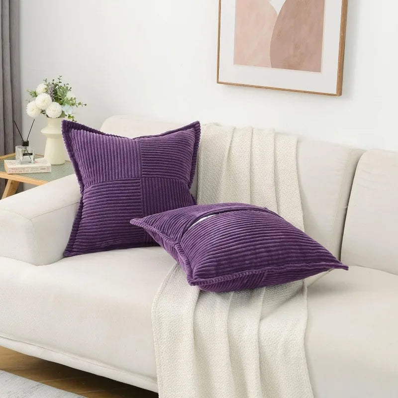 Solid Color Striped Corduroy Pillow Cushion Cover - Minimalist Sofa Backrest Cushion Office Lumbar Support Pillow Case for Nap