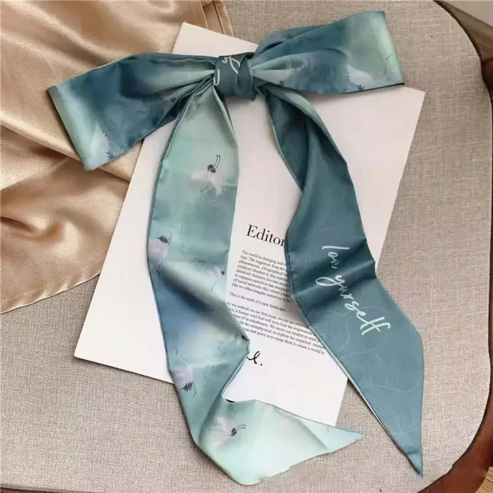 1pc French Scarf Butterfly Tie Hair Retro Oil Print Hair Ribbon Scarf Women Neck Tie Bag Headscarves Floral Bands Headband