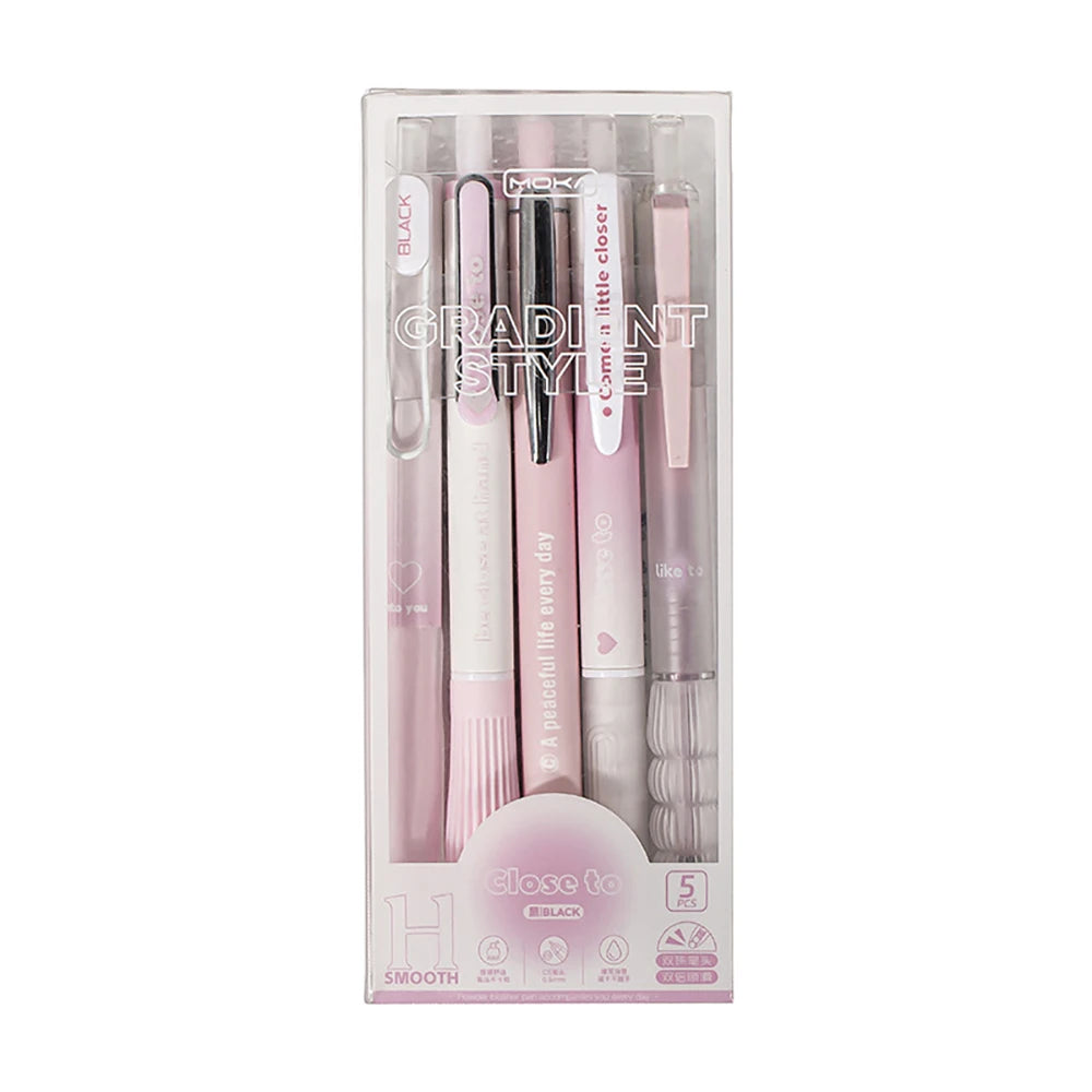 5pcs Pink Retractable Gel Pens – 0.5mm Black Ink