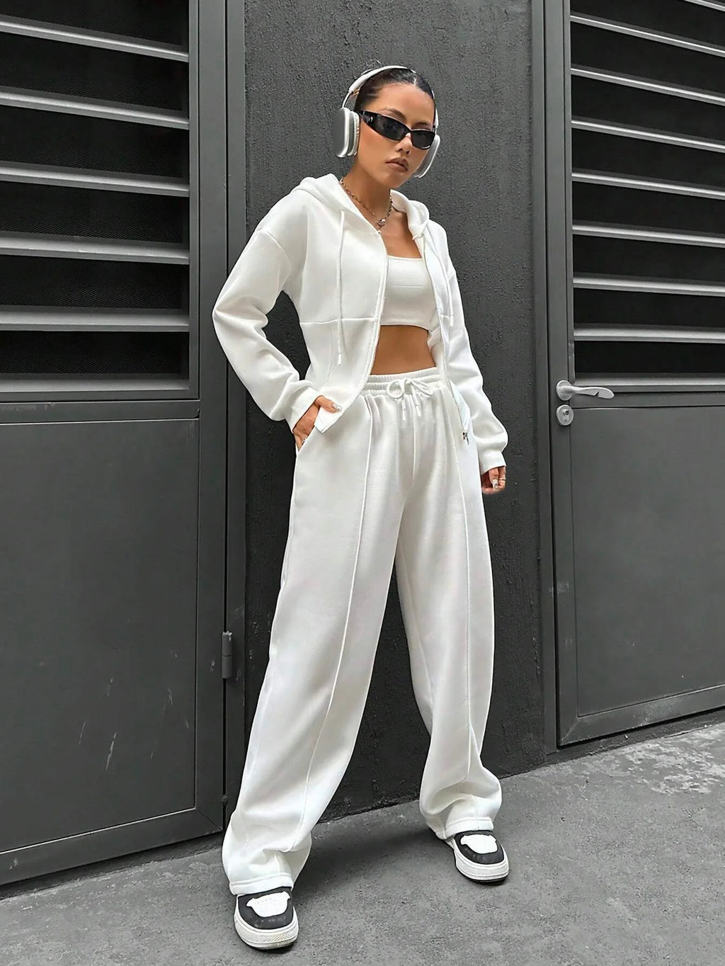 Sweatshirt Two-piece Set Women's Casual Sports Suit Spring Autumn Zip-up Slim Hoodies Short Coat Straight Trousers 2-piece Sets