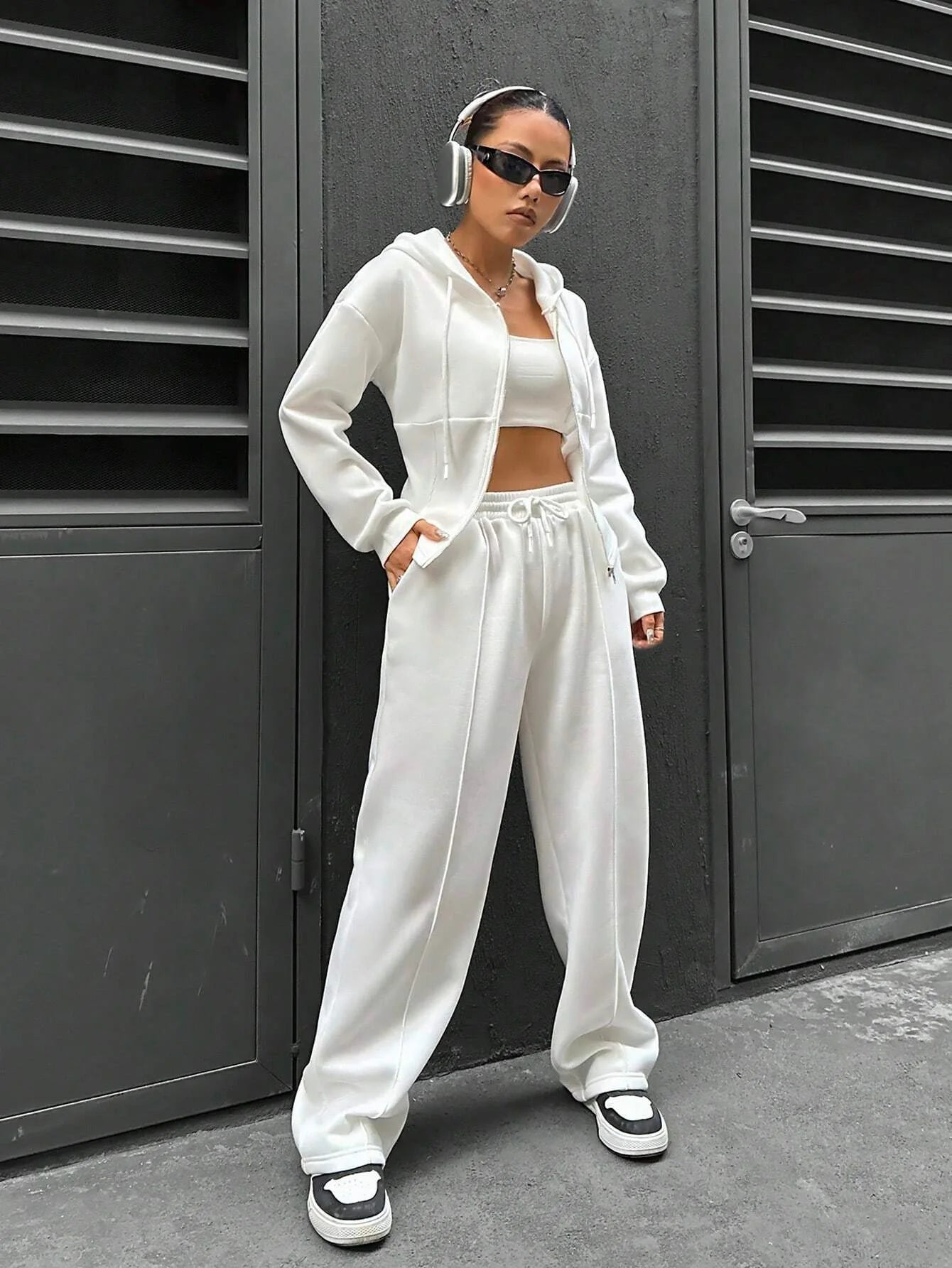 Sweatshirt Two-piece Set Women's Casual Sports Suit Spring Autumn Zip-up Slim Hoodies Short Coat Straight Trousers 2-piece Sets