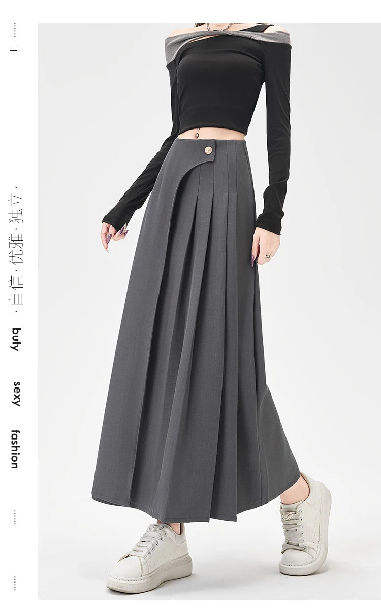 SMTHMA Women's High-Waisted Slimming Solid A- Line Skirt New Fashionable Big Umbrella Skirt Autumn/Winter Season Long Skirt