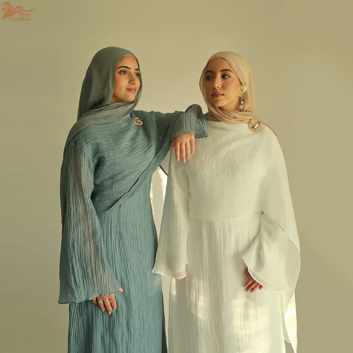 Uni Abaya 2025 Islamic Clothing Textured Maxi Crinkle Dress Closed Abaya Muslim Women Dress With Lining and Brooch