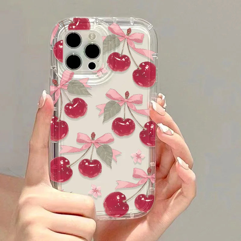 Cute Cherry Phone Case For iPhone 17 15 16 13 11 12 14 Pro Max 7 8 Plus Air 16e XR SE 2022 Shockproof Soft Clear Cover Coque