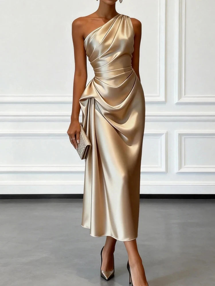 Women Skew Collar Patchwork Maxi Dress Sleeveless Chic Holiday Party Casual Fashion Ladies Summer Solid Dress Streewtear Vestido