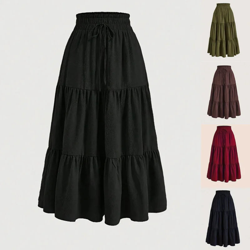 2025 New Women's Boho Vintage Floral Print Maxi Skirt Fashion Elastic High Waist Pleated Flowy A -Line Long Autumn Short Skirts