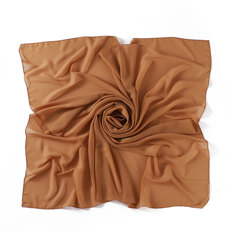 110X110CM Malaysia Square Chiffon Hijab Solid Muslim Head Scarf Ladies Plain Shawl and Wrap Headband Foulard Tudung Bawal