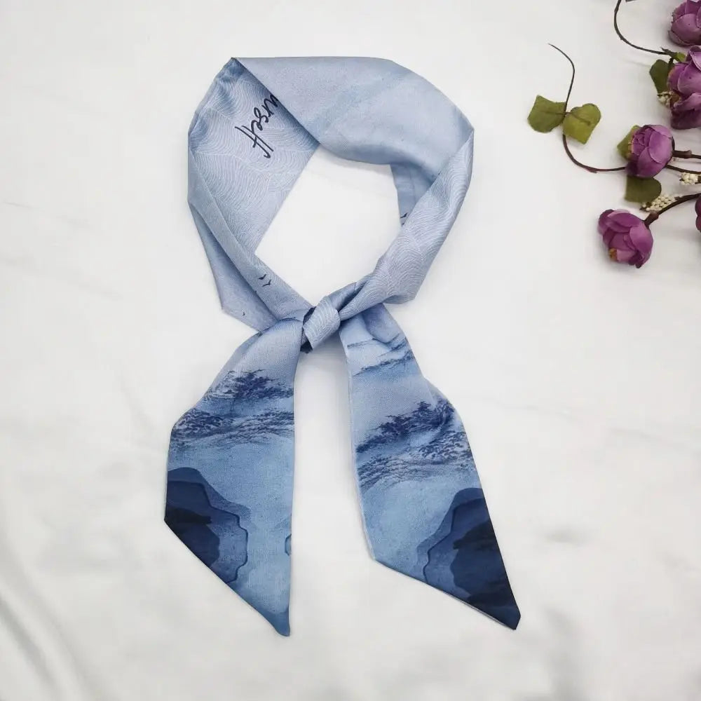 1pc French Scarf Butterfly Tie Hair Retro Oil Print Hair Ribbon Scarf Women Neck Tie Bag Headscarves Floral Bands Headband