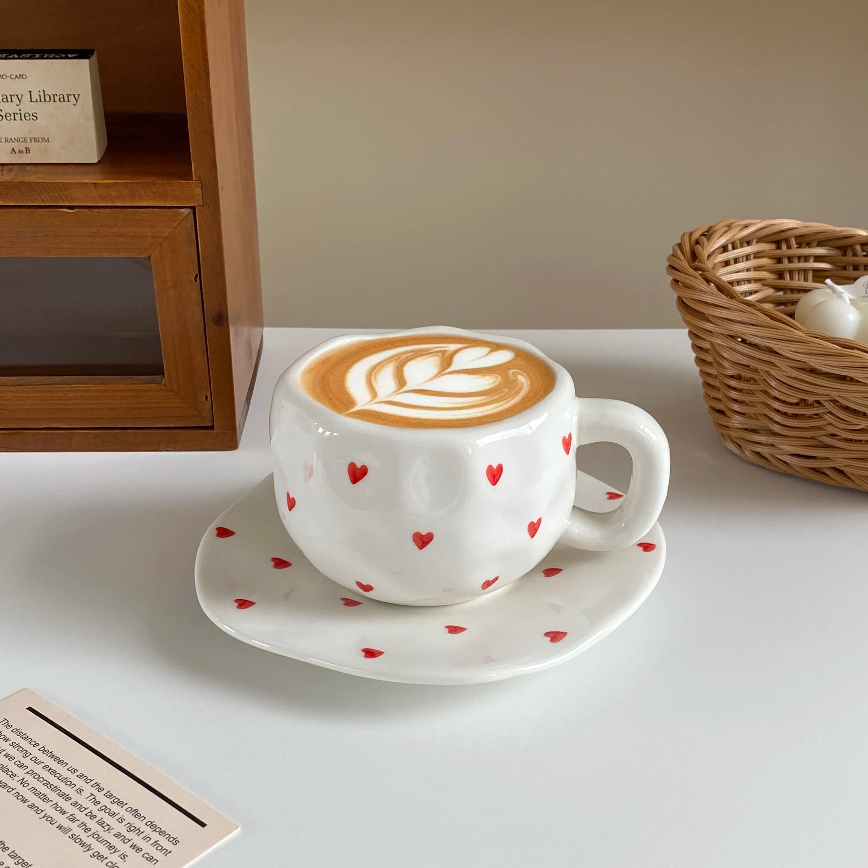 Nordic Hand-Painted Ceramic Coffee Mug & Saucer
