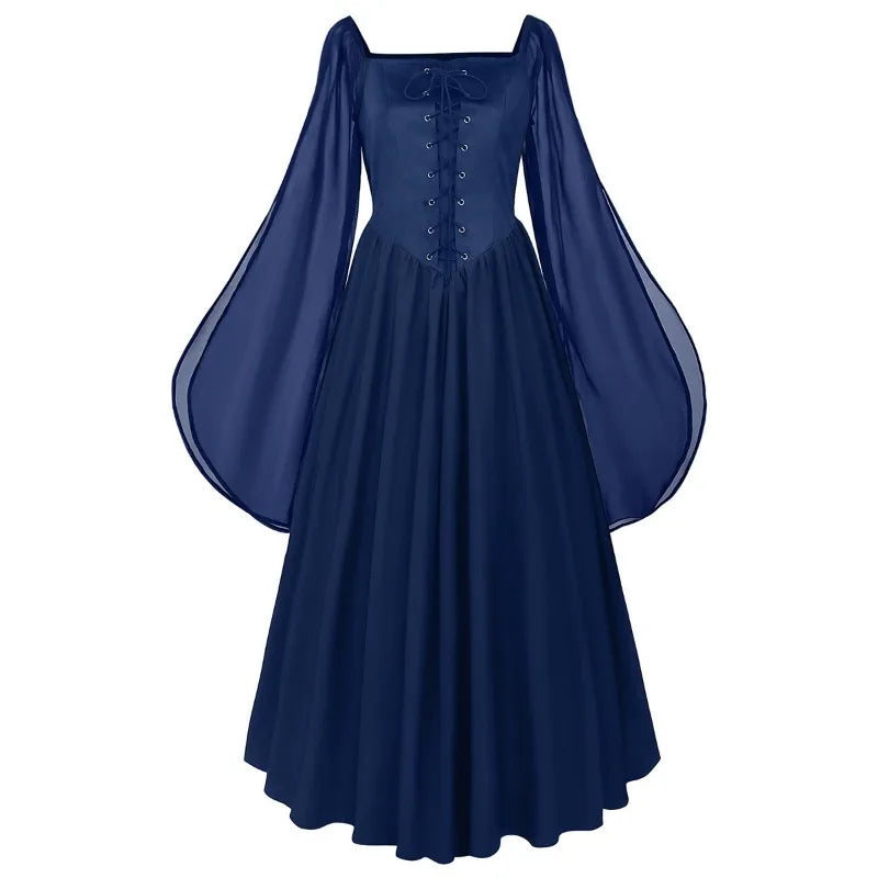 Medieval Renaissance Dress for Women Pirate Fairy Gown with Flared Sleeves