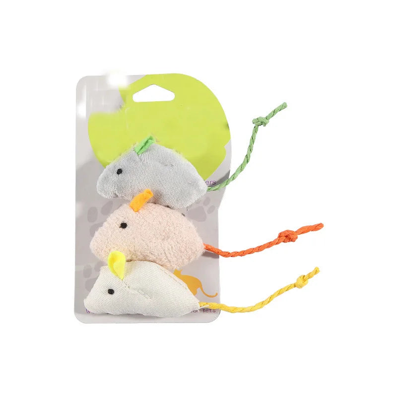 3pcs Plush Mouse Cat Toy Set