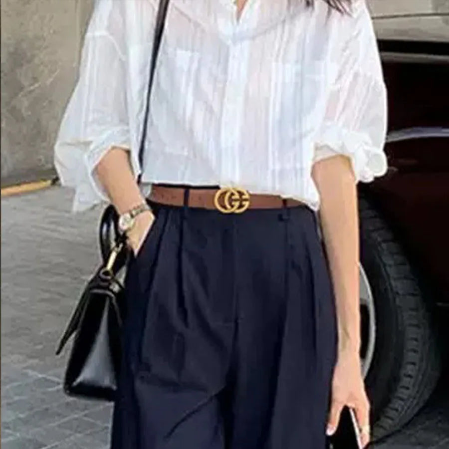 1 Fashionable Solid Color Gg Belt with Casual Metal Buckle Decoration, Suitable for Women's Dresses, Suits, Jeans, Versatile Clothing Accessory Belt