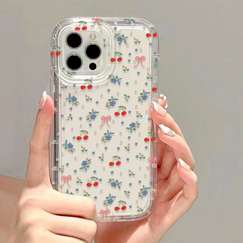 Cute Cherry Phone Case For iPhone 17 15 16 13 11 12 14 Pro Max 7 8 Plus Air 16e XR SE 2022 Shockproof Soft Clear Cover Coque