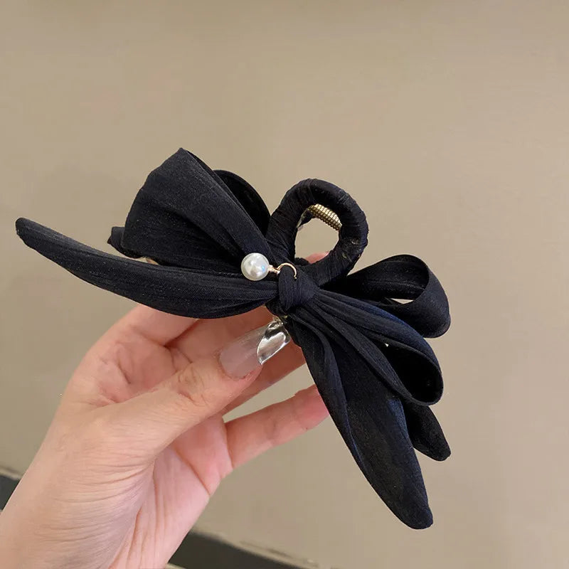 Mesh Bow Hair Clip for Woman Elegant Temperament Large Shark Clip Fashion Girl Ponytail Hair Clamp