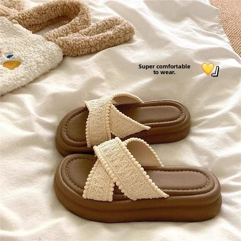 Thick Bottom Sandals Women's Outdoor Wearable Flip Flops Breathable Summer Beach Slippers Stylish Anti-Slip Comfortable