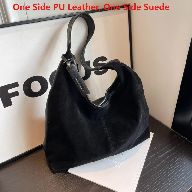 Women’s Suede Zipper Shoulder Hobo Bag – Large Capacity Slouchy Handbag for Travel & Commuting