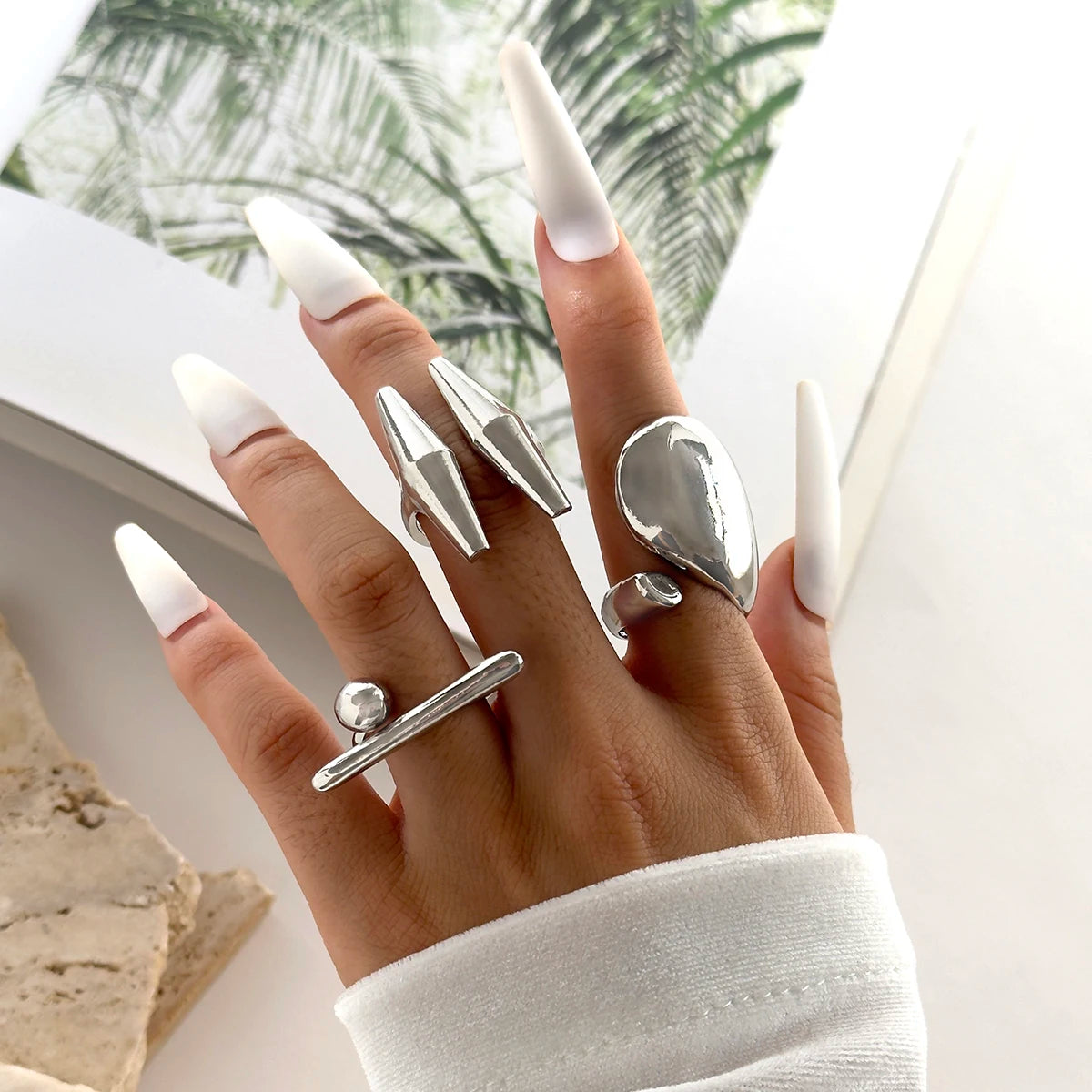 Tocona 2024 New Trendy Geometric Gold Silver Colour Set Rings for Women Adjustable Finger Ring Party Wedding Jewelry Accessories