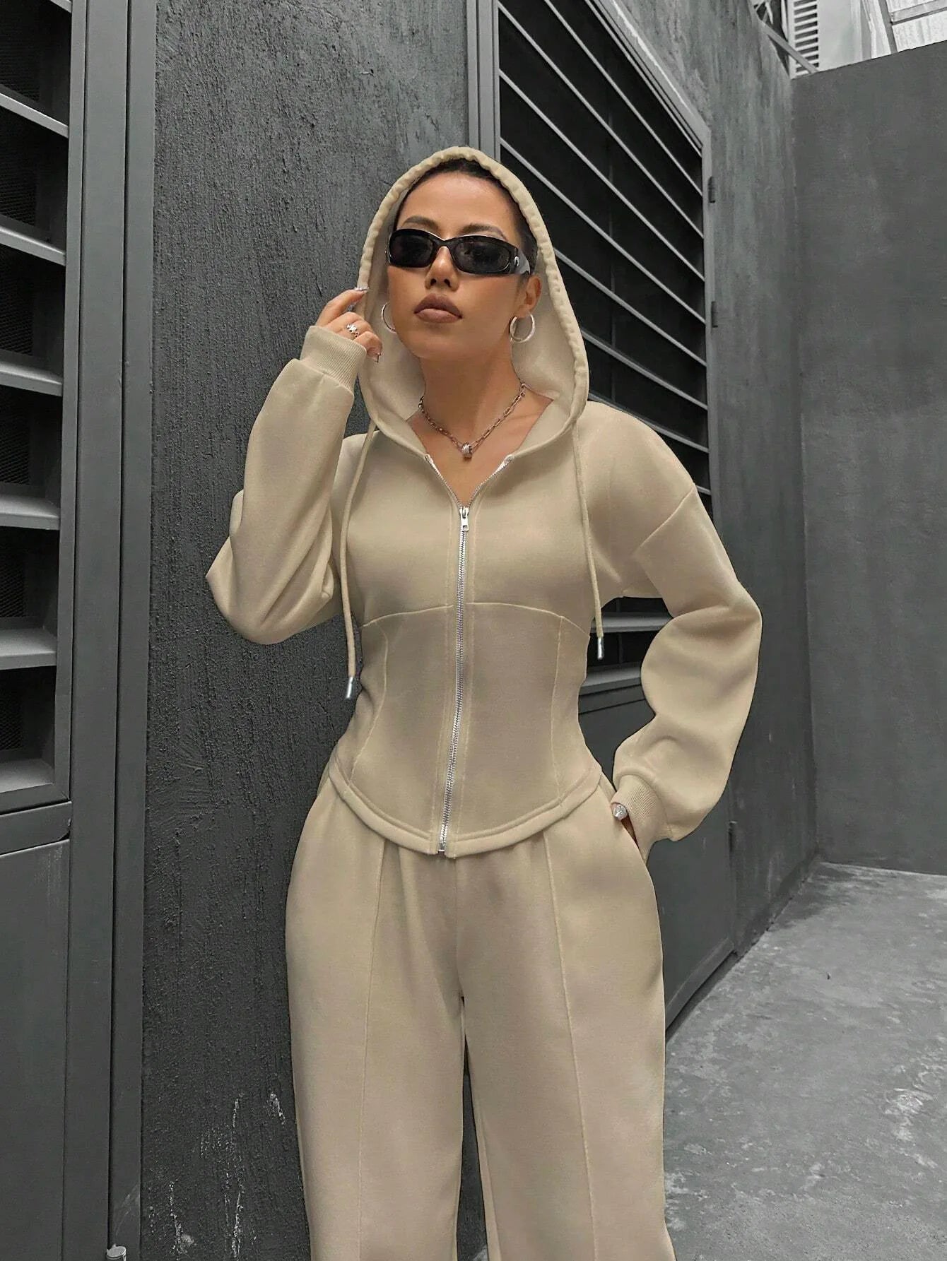 Sweatshirt Two-piece Set Women's Casual Sports Suit Spring Autumn Zip-up Slim Hoodies Short Coat Straight Trousers 2-piece Sets