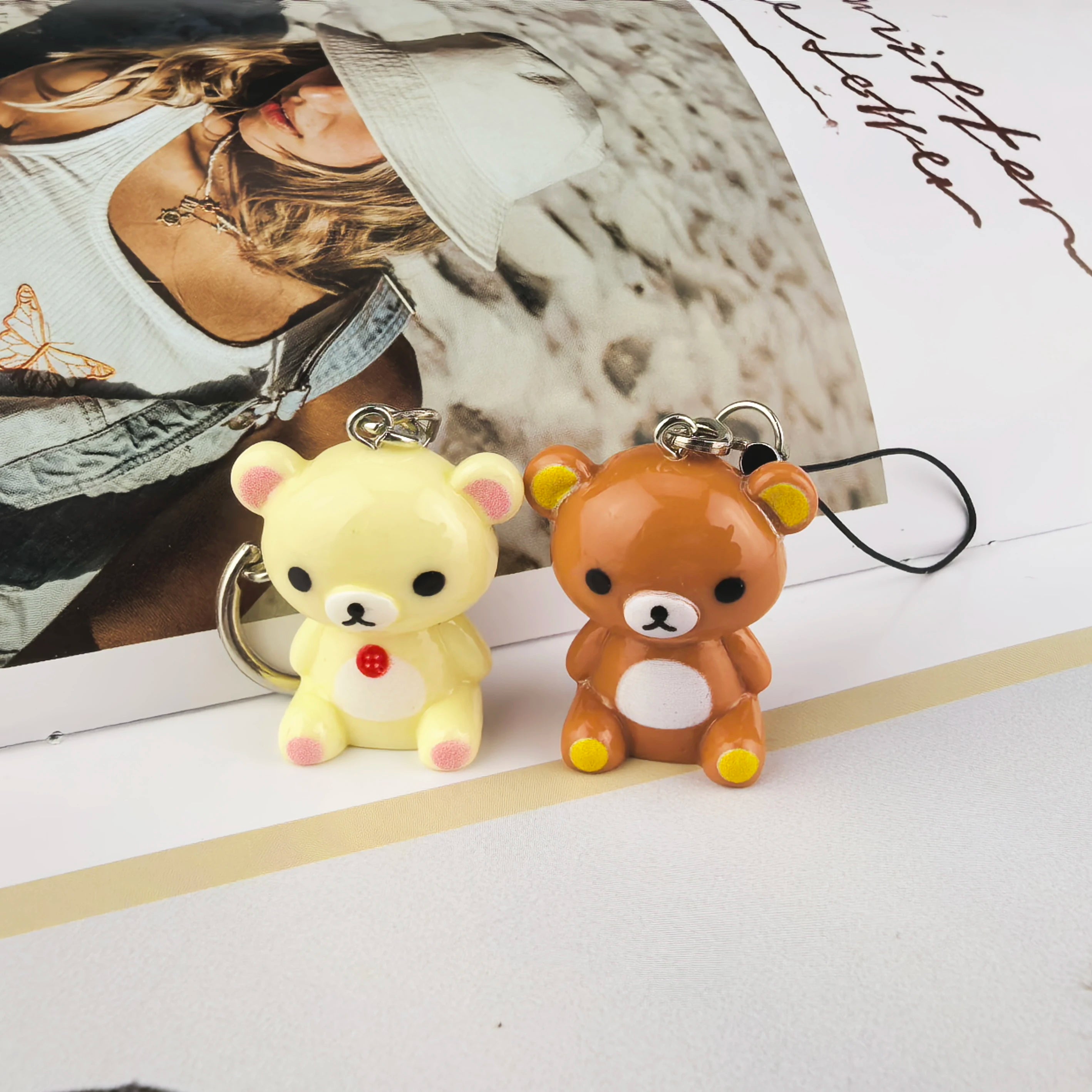 Kawaii Rilakkuma Easy Bear Keychains Lazybear Doll Bag Clothing Puller Phone Rope Keyrings Accessories Pendants Couple Gifts