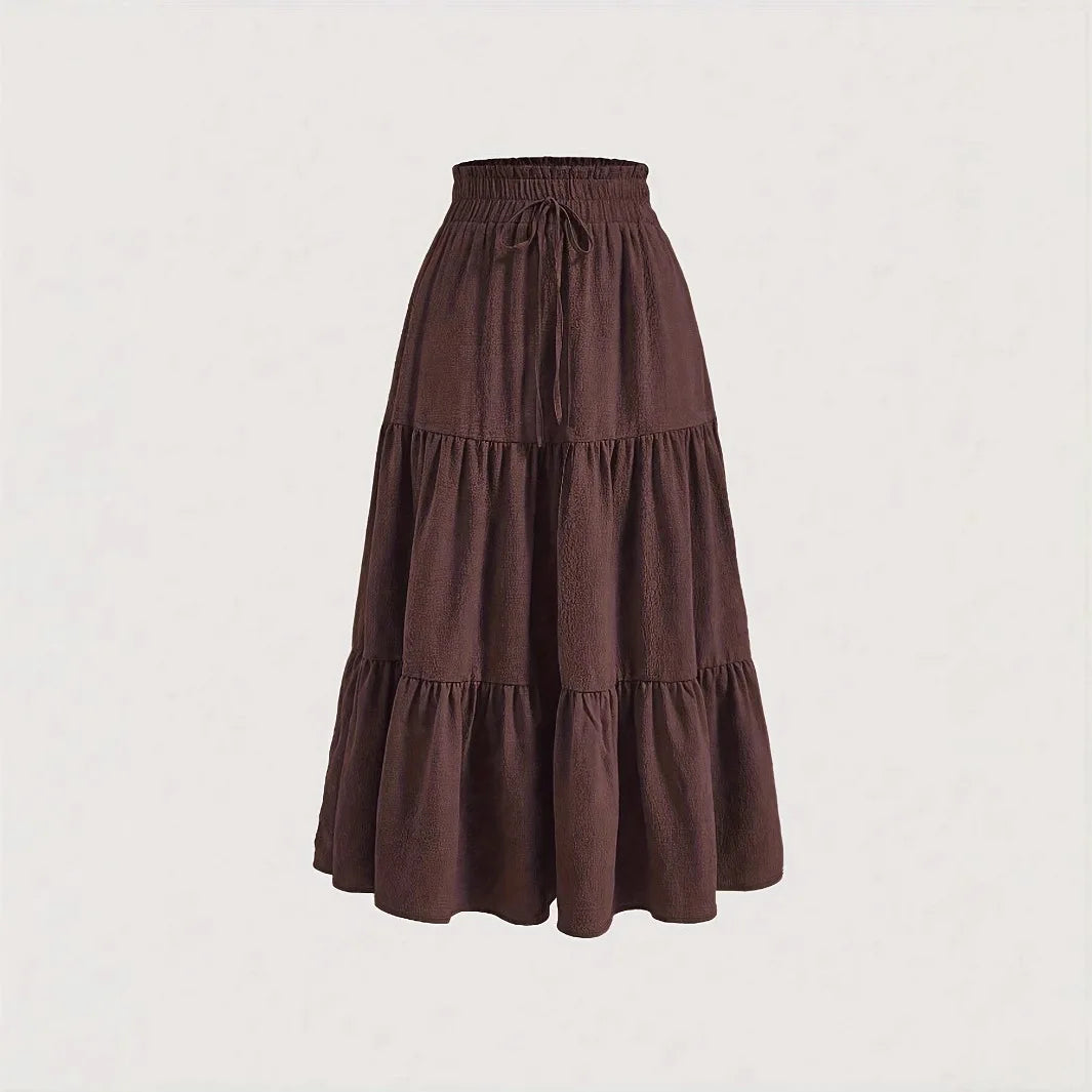 2025 New Women's Boho Vintage Floral Print Maxi Skirt Fashion Elastic High Waist Pleated Flowy A -Line Long Autumn Short Skirts
