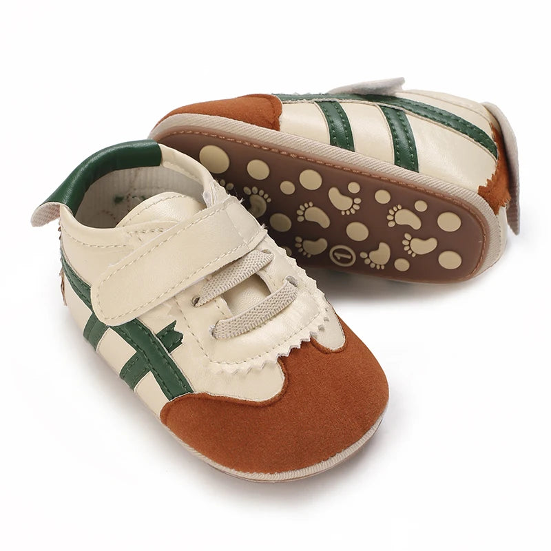 Baby Boys First Walkers – Soft Sole Striped Sneakers (0-12M)