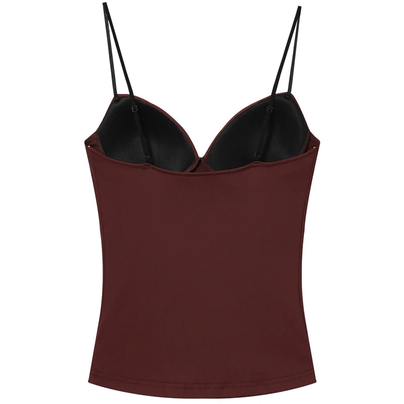 HXAO Sexy Women Corset Slip Top Summer Burgundy Tanks & Camis Elegant Sleeveless Backless Cup Top Spandex Nylon Bustier Camisole