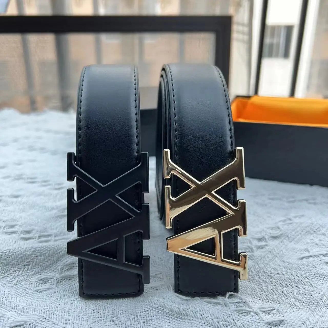 2025 New Cross - border Men's Belt - 3.8cm Waistband, Letter AX Buckle, Fashionable Lychee Pattern, Simple & Versatile Accessory