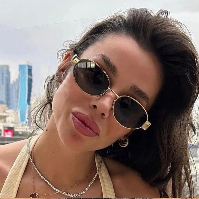 1PCS/2PCS/3PCS Metal Fashion Women's Sunglasses Luxury Brand Glasses Oval Frame Classic Colors