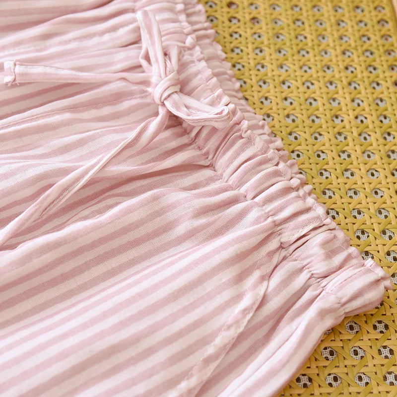 2026 New Women's Spring/Summer Sleeper Pants 100% Cotton Gauze Striped Tether Pants Striped Loose Thin Home Pants