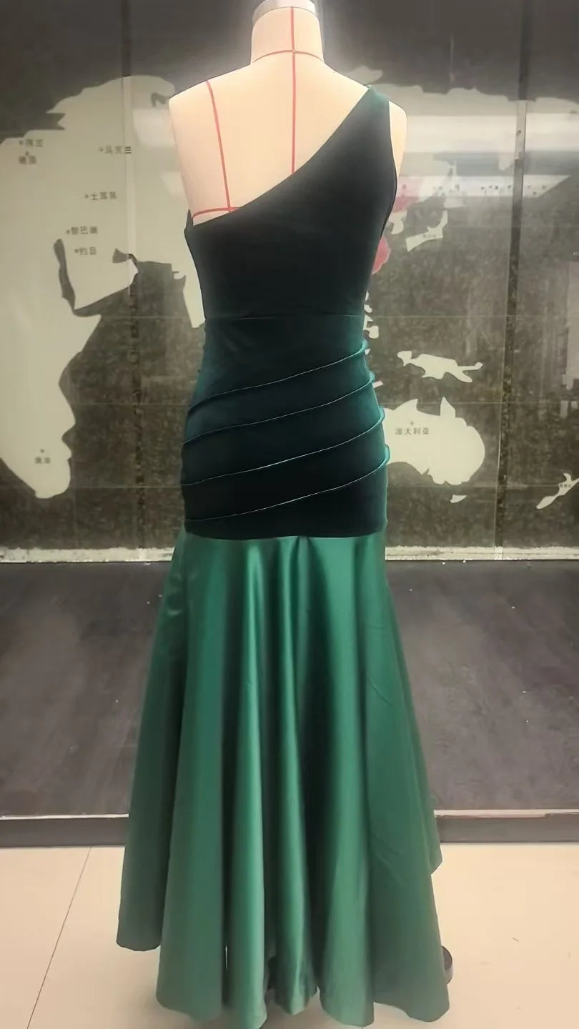 Elegant Party Dresses Women Fashion Waist Slim A-line Spliced Long Dress Female Off-shoulder Velvet Patchwork Evening Gown