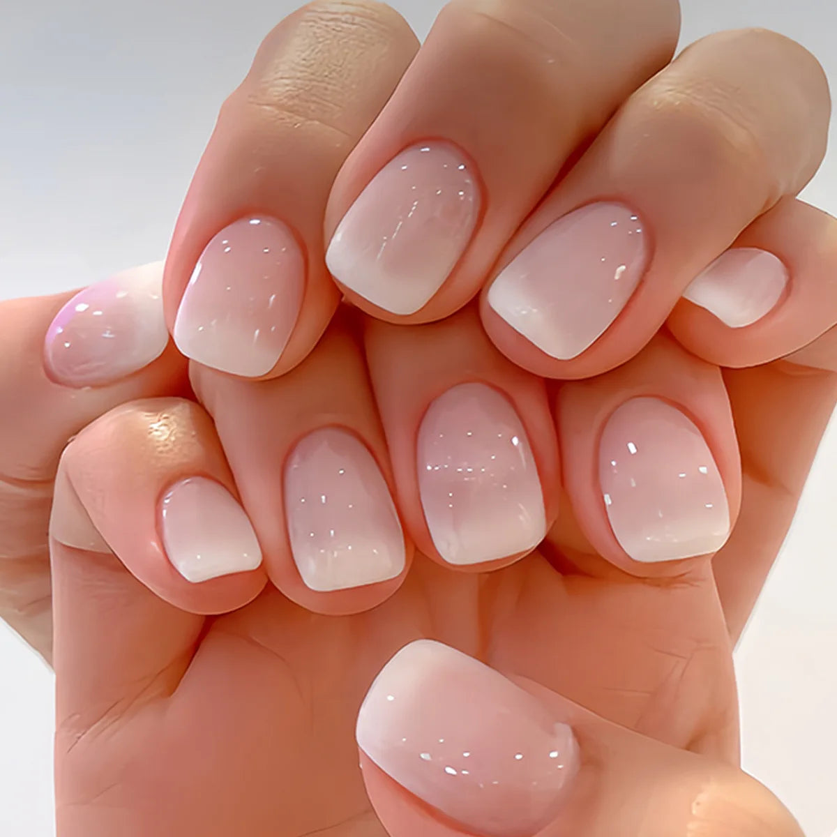 24Pcs French Tip Handmade Press On Nails Minimalist Solid Color Fake Nails Medium Square Full Cover Press On Nail Tips With Glue