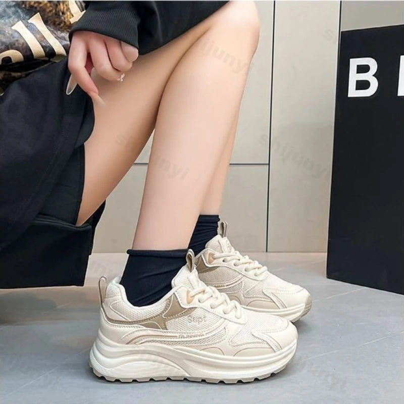 Height Increase Women Vulcanized Shoes Autumn New Lightweight Lace Up Platform Sneakers Comfort Breathable Non Slip Casual Shoes