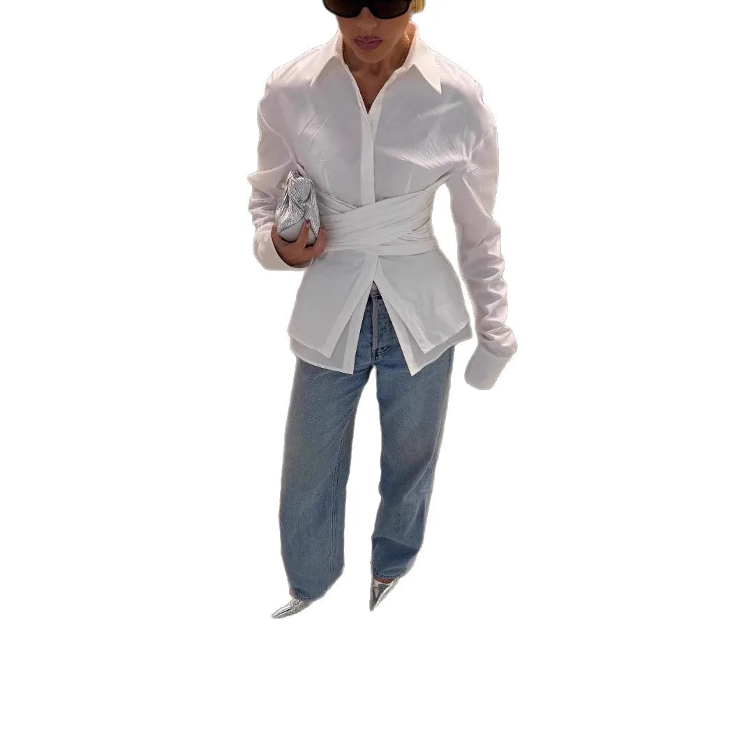 Women Shirt Long Sleeve Blouses Single Breasted Shirts Turn Down Collar Solid Slim Fit Casual Blouse Spliced Summer 2025