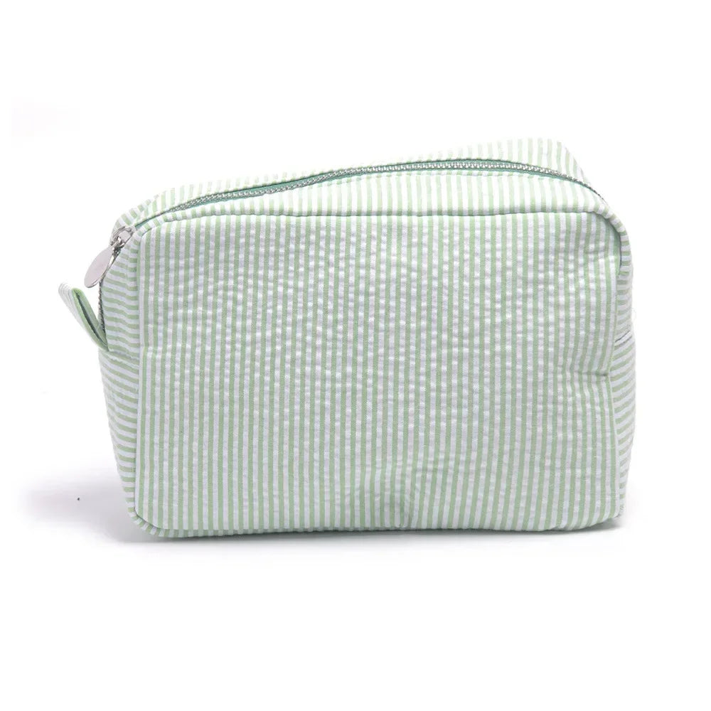 Seersucker Ruffle Cosmetic Bag – Pink/Purple Stripes