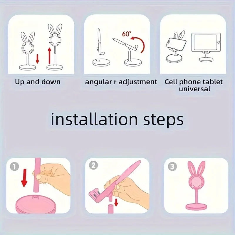 Pink Cartoon Little Rabbit Desktop Mobile Phone Stand Tablet Computer Stand Adjustable Telescopic Lift Student Lazy Person Stand