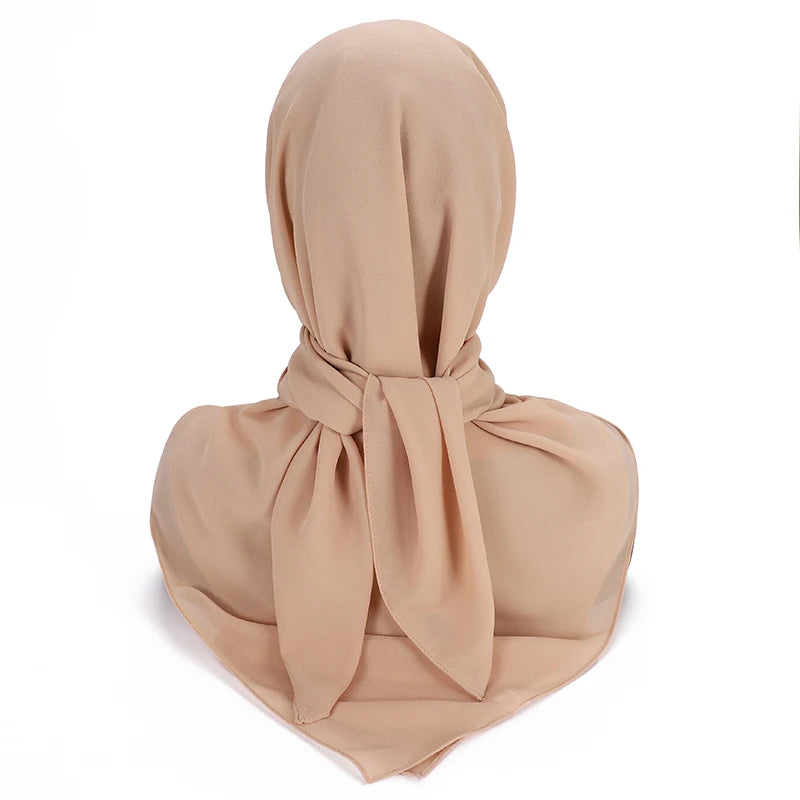110X110CM Malaysia Square Chiffon Hijab Solid Muslim Head Scarf Ladies Plain Shawl and Wrap Headband Foulard Tudung Bawal