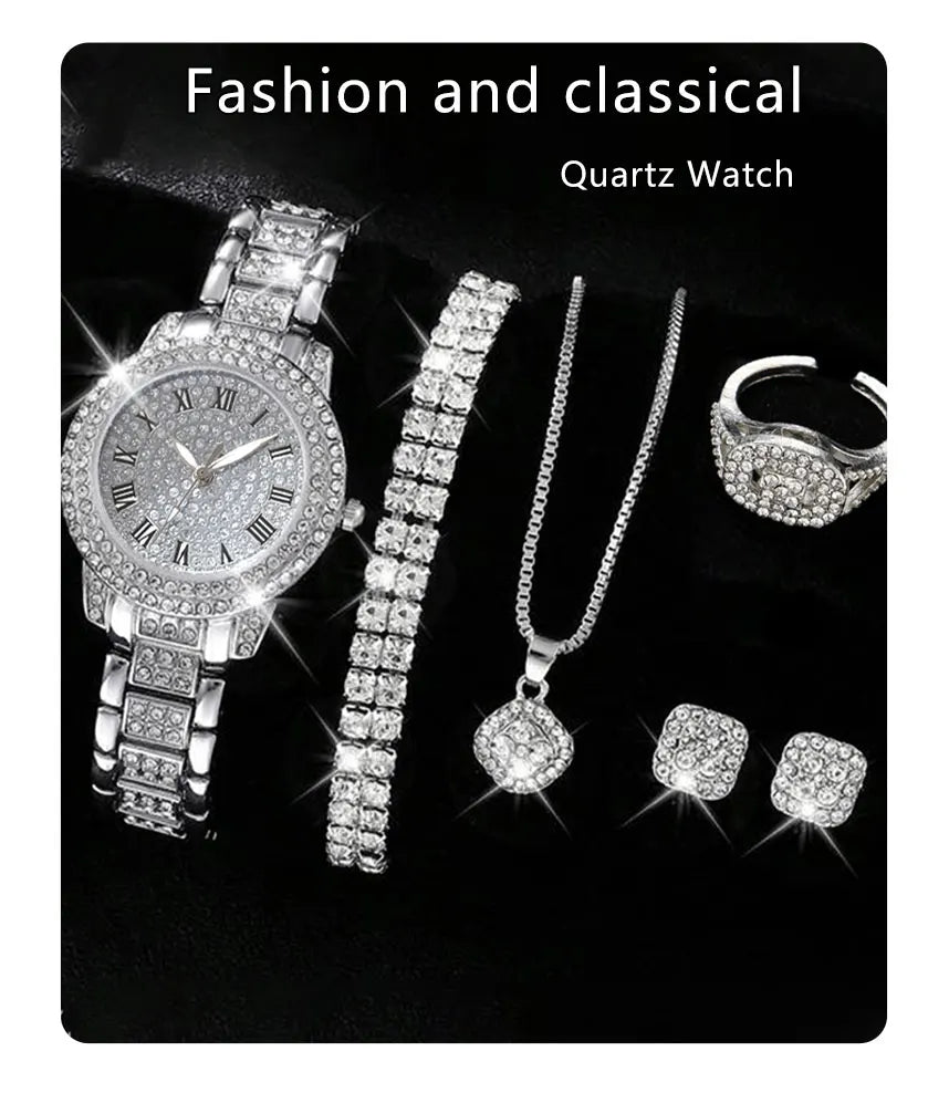 6PCS Luxury Crystal Women Watch Set