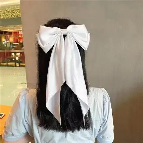 Women Elegant Lace Bow Ribbon Hair Clips Solid Color Satin Заколка Бант Girls Korean Hairpins Party Headdress Hair Accessories