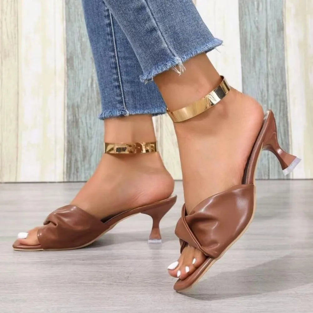 Fashion Summer Women Shoes New Handmade Square Open Toe High Heels Outdoor Fashion Slippers Wedding Party Fashion Party shoes