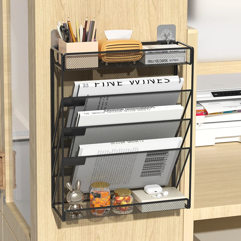 5-Tier Mesh Desk File Organizer – Wall Mount & Desktop