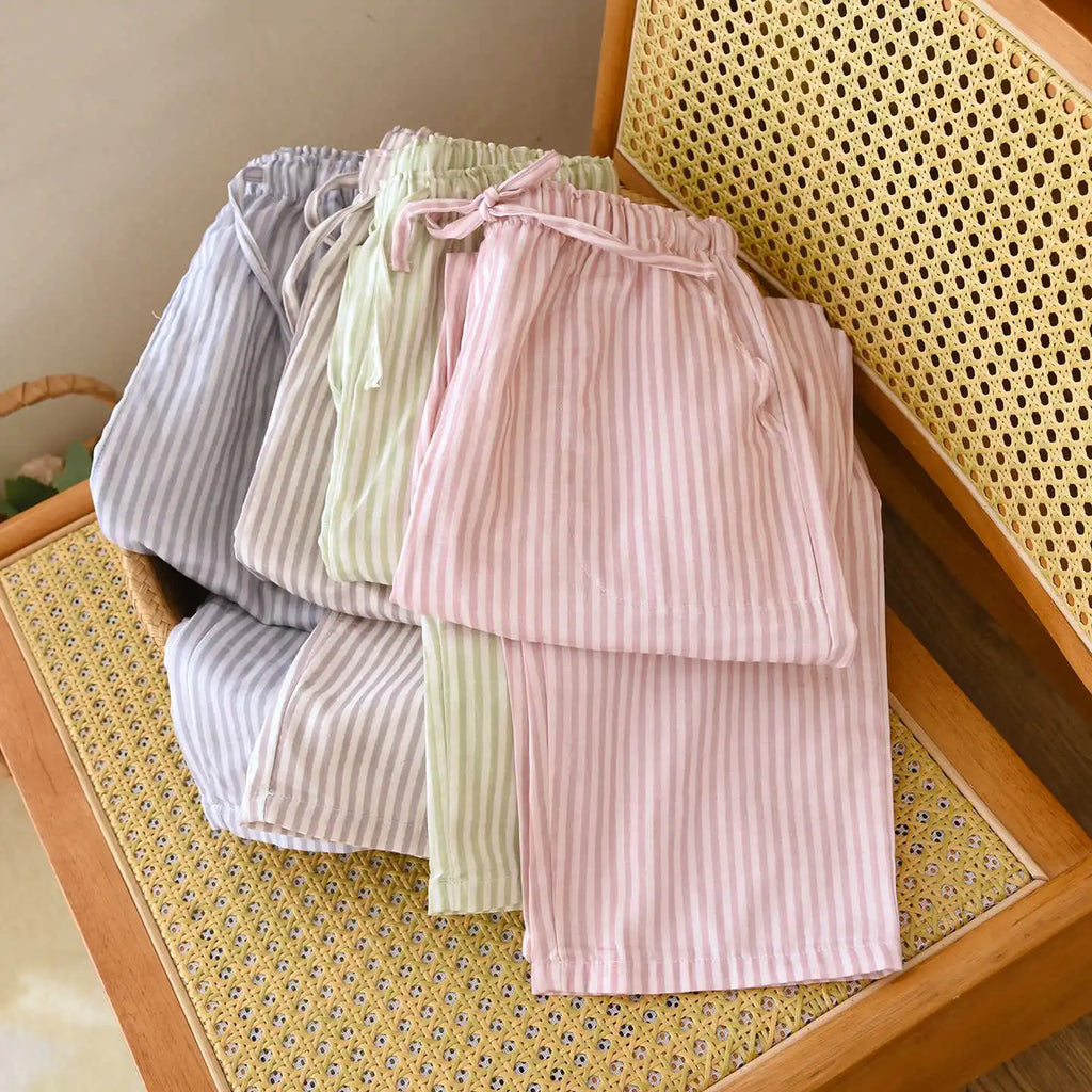 2026 New Women's Spring/Summer Sleeper Pants 100% Cotton Gauze Striped Tether Pants Striped Loose Thin Home Pants