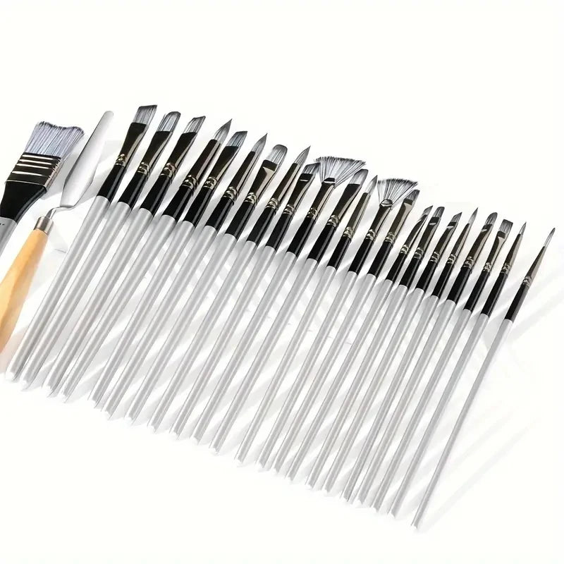 24pcs Mixed Art Brush Set – With Palette Knife & Bag