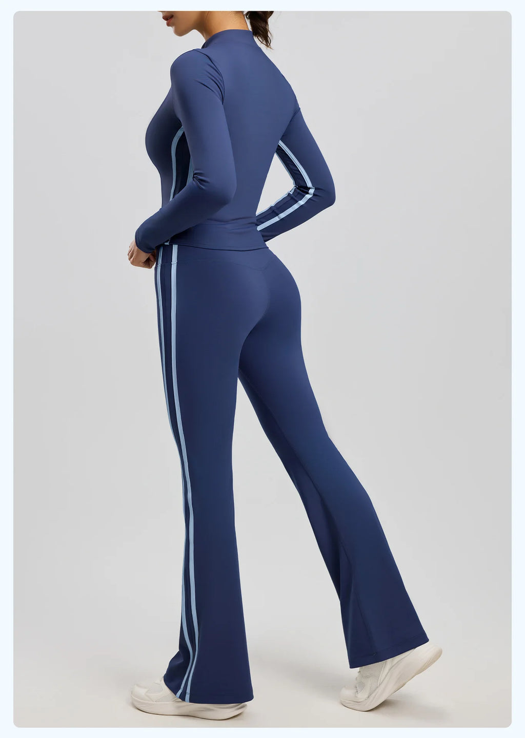 Striped 2pcs Yoga Gym Set Women Long Sleeve Zipper Sport Jacket Hip Lifting Leggings Fitness Running Tops Flare Pants Tracksuit