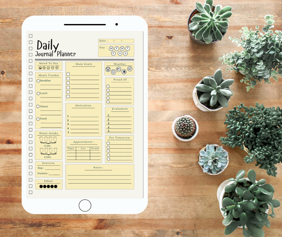 Daily Journal Planner Template | Digital Mood & Habit Tracker | Comprehensive Daily Reflection & Wellness Organizer
